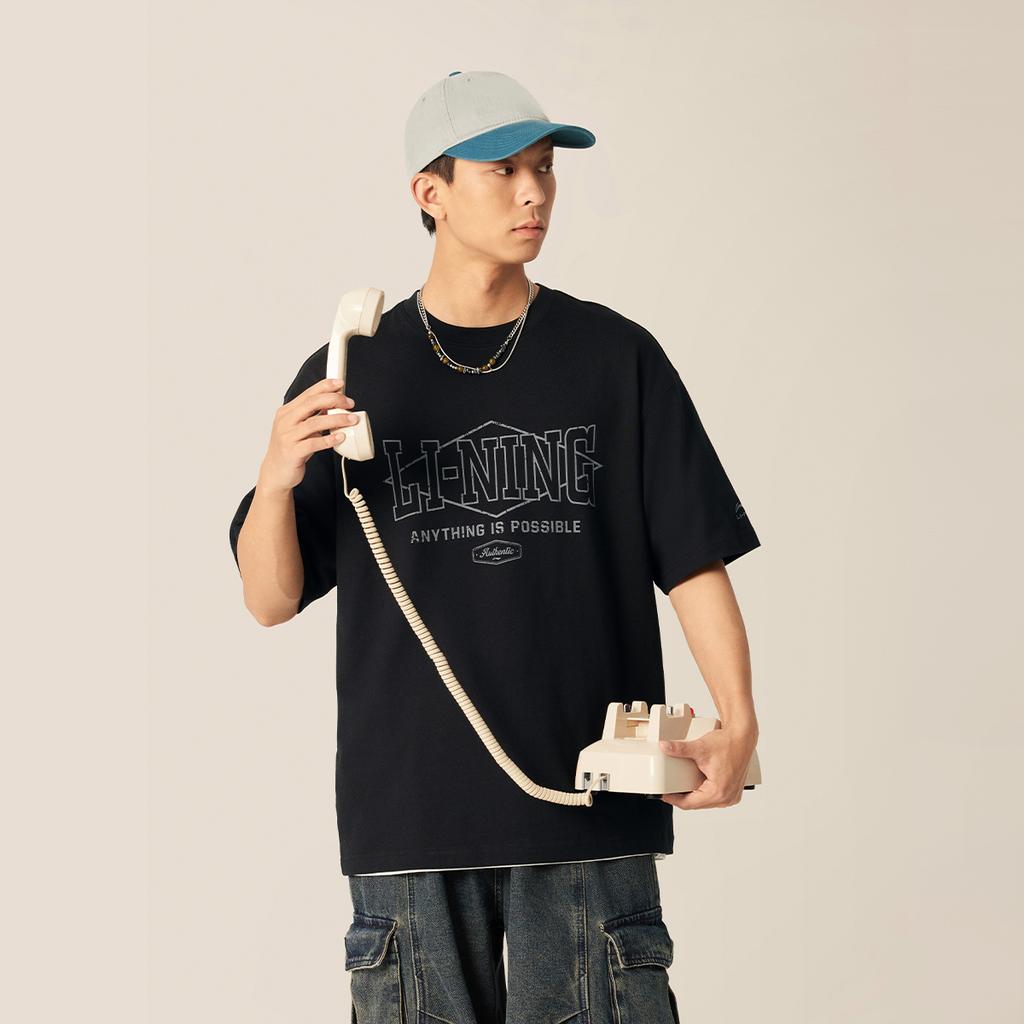 Li Ning Sports Lifestyle Series High Street American Vintage Casual Simple Solid Color Round Neck Pullover Short Sleeve T-Shirt Unisex Tops AHSV267-6