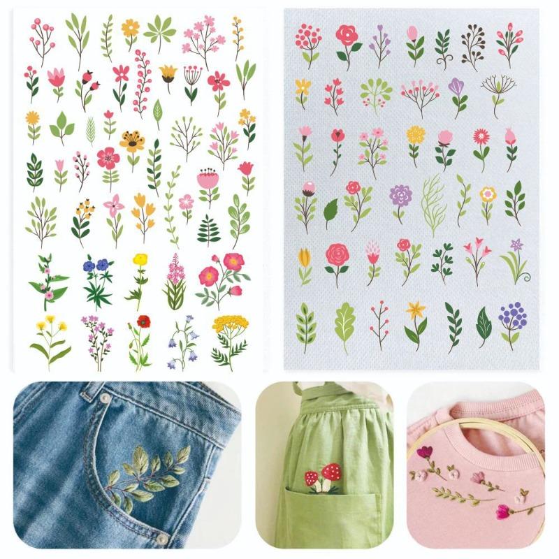 Water-Soluble Embroidery Stabilizer-Self-Adhesive Non-Woven Backing with Colorful Floral Prints Sticky Fabric for Hand Sewing