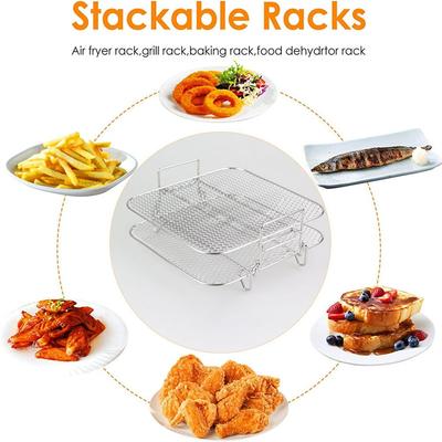 2-Layers Air Fryer Rack Stainless Steel Stackable Grid Grilling Rack Basket for 5-6.8QT Air Fryer Oven Steamer Cooking BBQ Tool