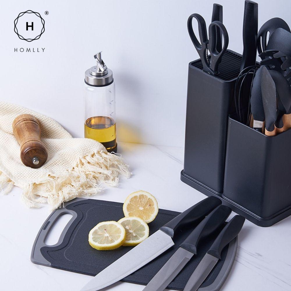 Homlly 19pcs Kitchen Cooking Utensils Set with Stainless Steel Knife Set with Block
