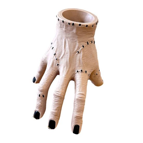 Horror Handförmiger Stifthalter Handfläche Gebrochene Hand Ornament mit Narben und Stichen Gruseliger Schreibtischorganizer Einzigartiger Stiftebecher Halloween-Dekoration