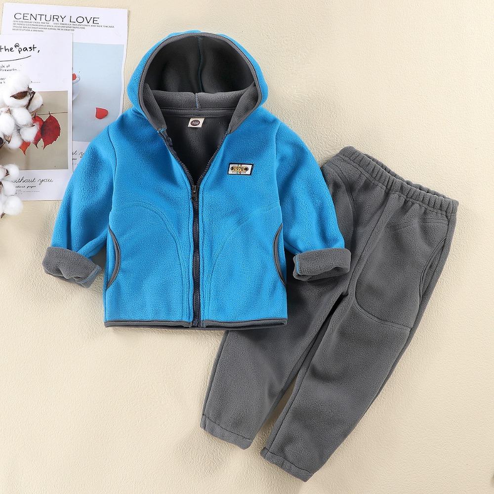 Autumn & Winter Kids' Thickened Warm Casual Outfit Sets – Soft Fleece Solid Zipper Hooded Coat + Pants Suit for Baby Boys and Girls