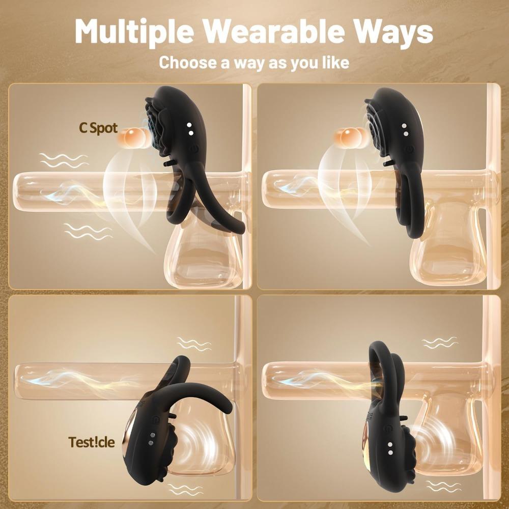 Silicone Cock Ring for Men - 8-Speed Remote Control Couples Vibrator with Rose Clitoral Massager, Adult Pleasure Toy for Him & Her