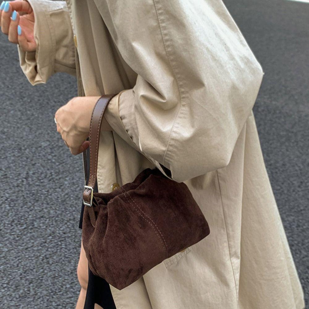 Large Capacity Slouchy Hobo Bags Shoulder Bag Solid Color Tote Bag Suede Pleated Cloud Bag  Holiday