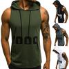 Men Fitness Muscle Print Sleeveless Hooded Bodybuilding Pocket Tight-drying Tops