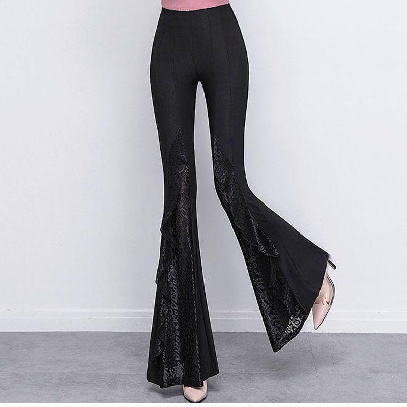 

Кружевные Штаны-Клеш Большого Размера с Высокой Талией - Весна/Лето, Стройнящий Дизайн для Женщин XL (Recommended for 61-70 kg)