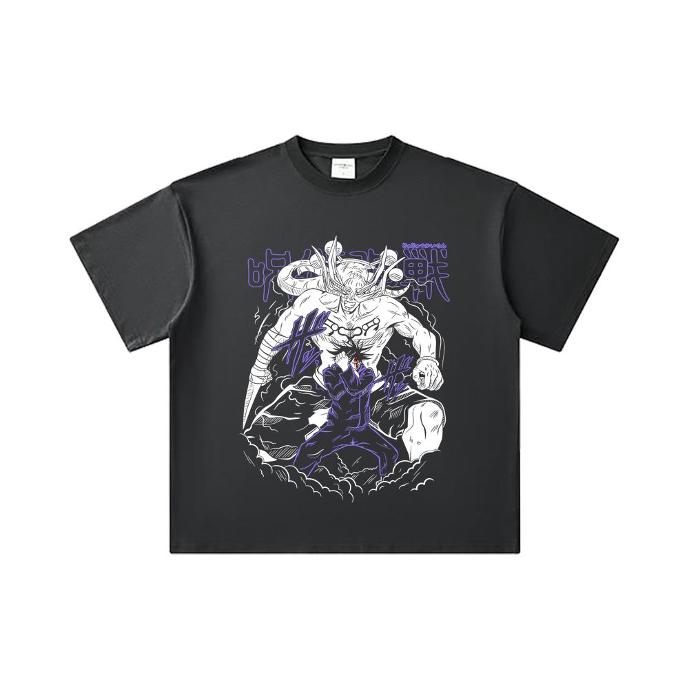260 GSM Doppelgarn 32er Zählart 100% Baumwolle Jujutsu Kaisen V35 Mahoraga Druck Unisex Schweres Baumwoll-T-Shirt