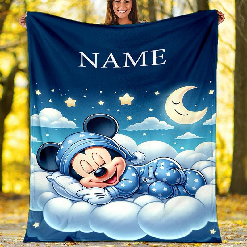 Customizable Mickey Throw Blanket – Personalized Name, All-Season Cozy Snug Blanket, Machine Washable, Personalized Blanket