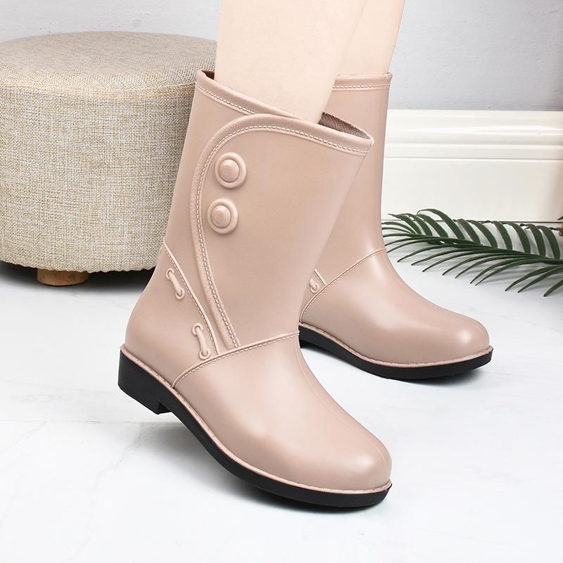 Women's rain shoes medium tube water shoes fashion warm rain boots women's cotton water boots non-slip work rubber shoes car wash kitchen