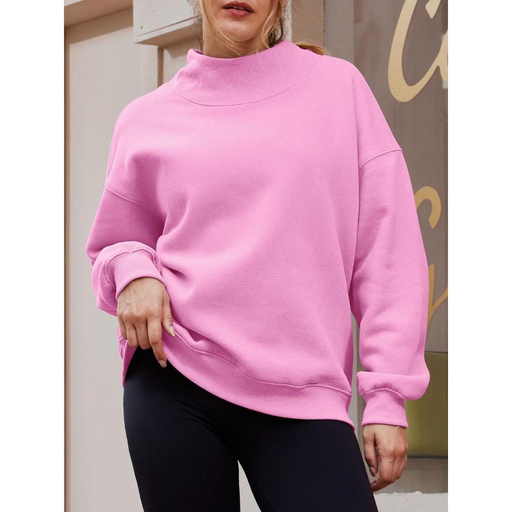 Women's High Neck Pullover Casual Sweatshirt Long Sleeve Fleece Top For European American Sports