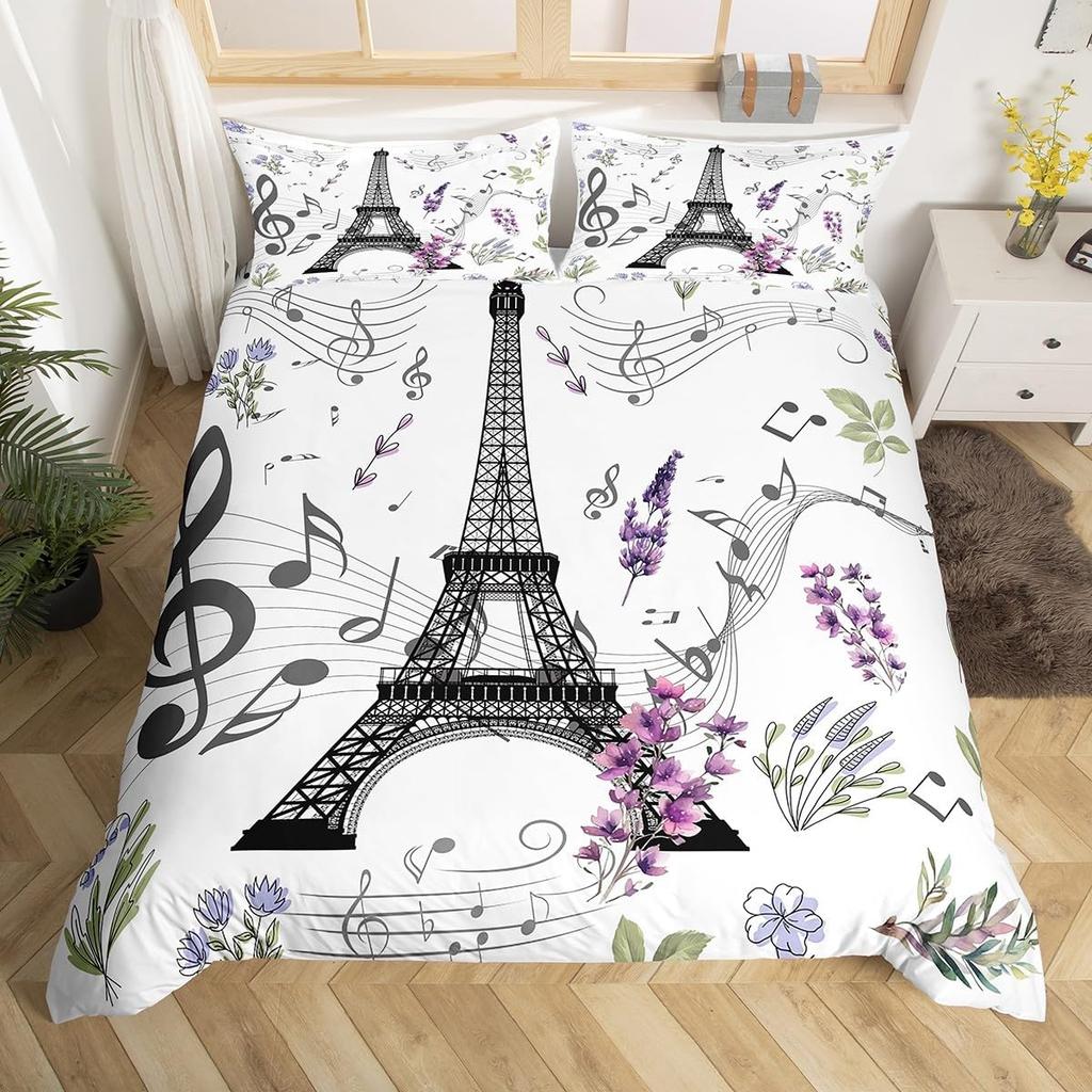 Eiffel Tower Duvet Cover Twin Full Queen King 3 Pcs Romantic Theme Bedding Set For Couple Adult Butterfly Print Comforter Cover