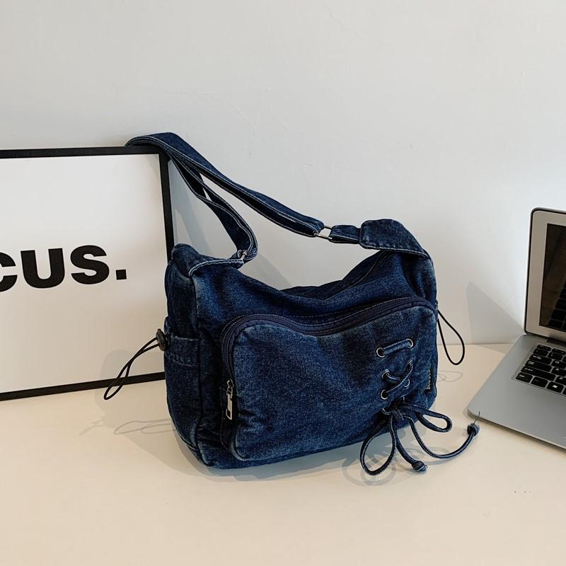 Denim Crossbody Bag Women's Underarm Bag Multi-Pocket Shoulder Bag