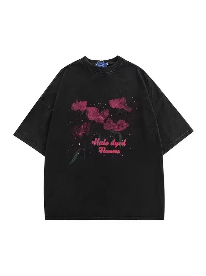 Retro Washed Distressed Unisex Oversize T-Shirt - Summer Heavyweight Short Sleeve Trendy Top 2XL промывают черный