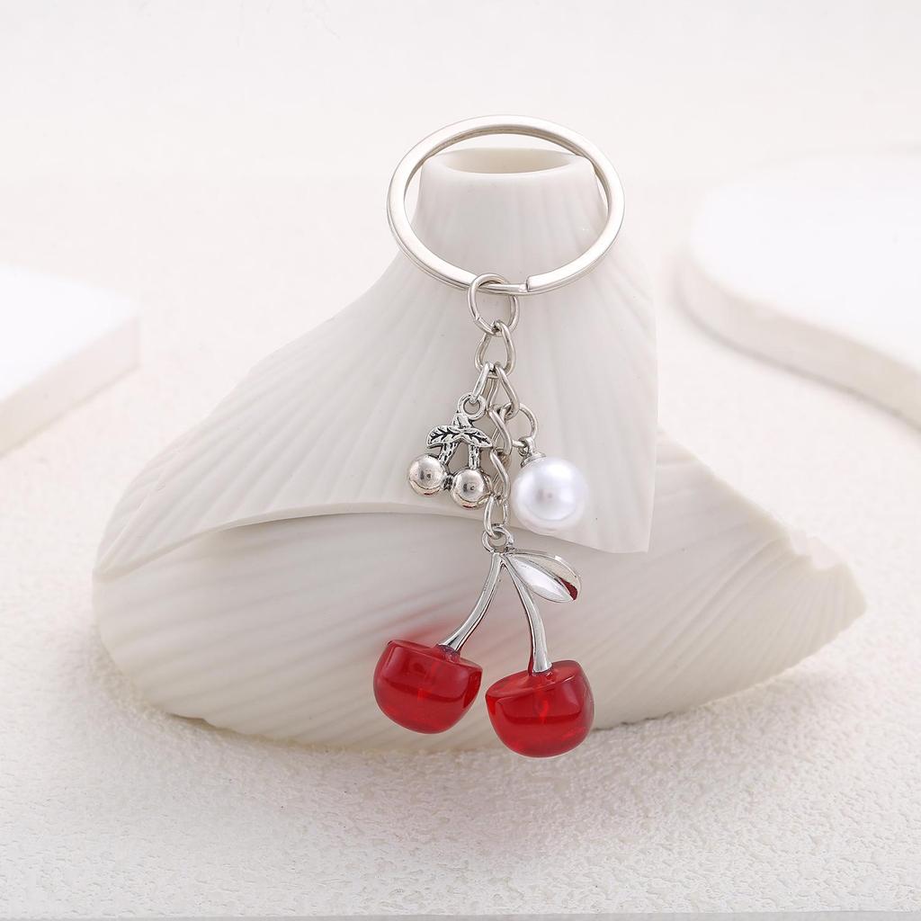 Trendy Cute Pearl Cherry Keychain for Women – Versatile Bag Ornament