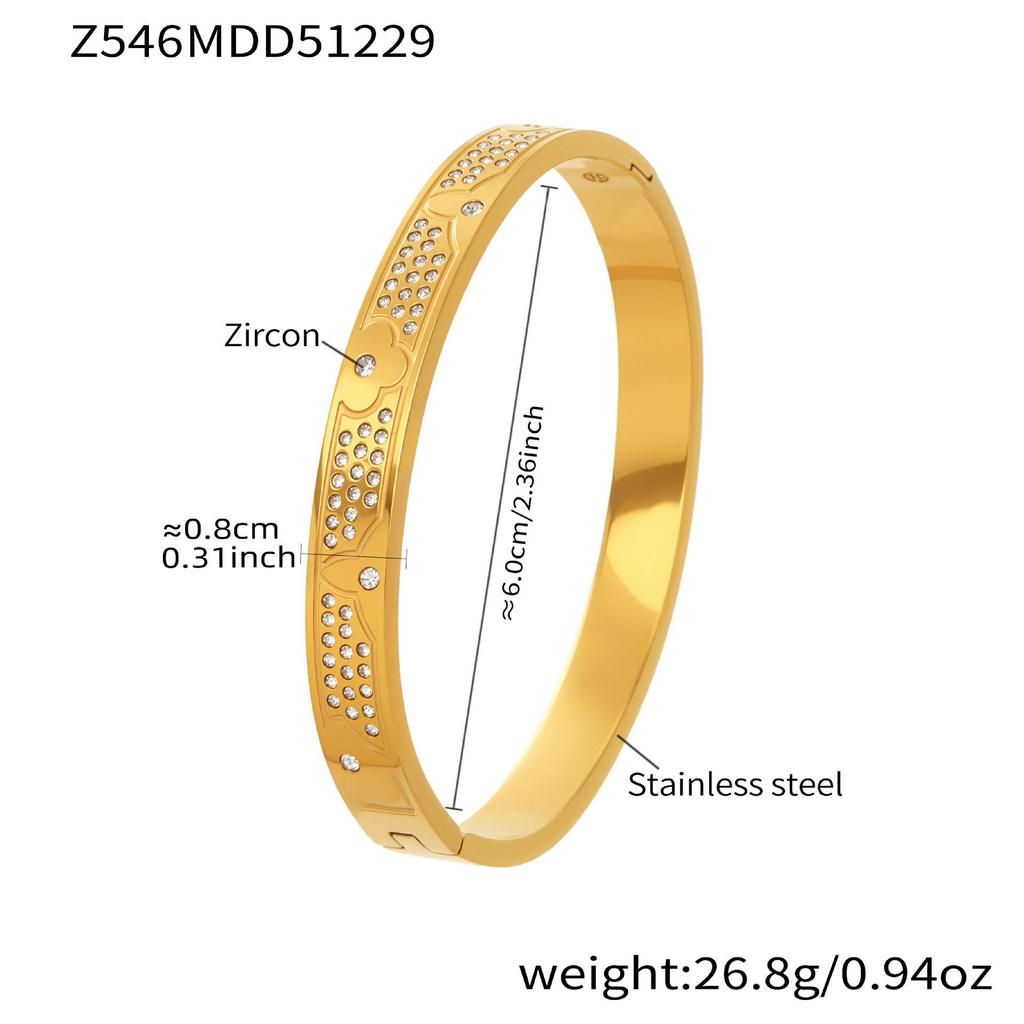 18K Gold-Plated Stainless Steel Round Pendant Bracelet with Zircon Inlay for Women - Popular European & American Style