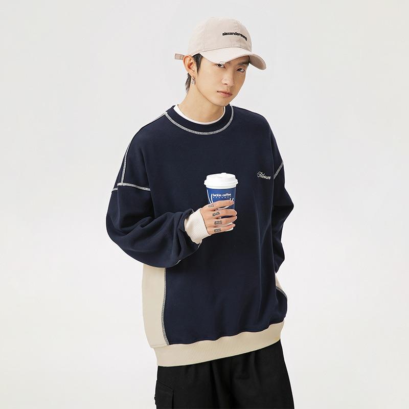 Lässiges Vintage Herren-Sweatshirt mit kontrastfarbenen Flicken, langen Ärmeln und Rundhalsausschnitt