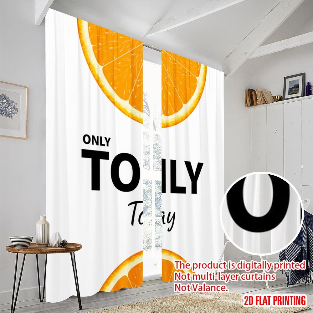 2pcs 2D flat printing Drapes Orange Slice Fabric Without Electricity Festive Curtains for Holiday Home Decor & Gifts