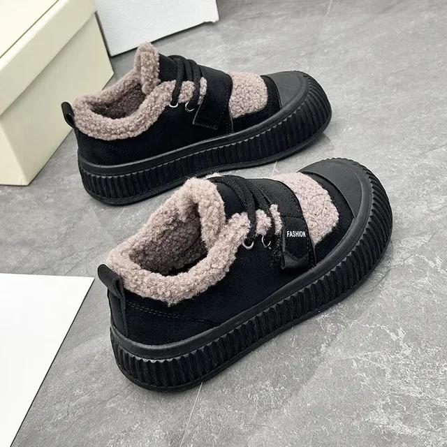 Fashion New Winter Warm Cotton Shoes for Women with Plush Lace Up Casual Sports Shoes, Fashionable Thick Soled Lightweight Cotton Shoes