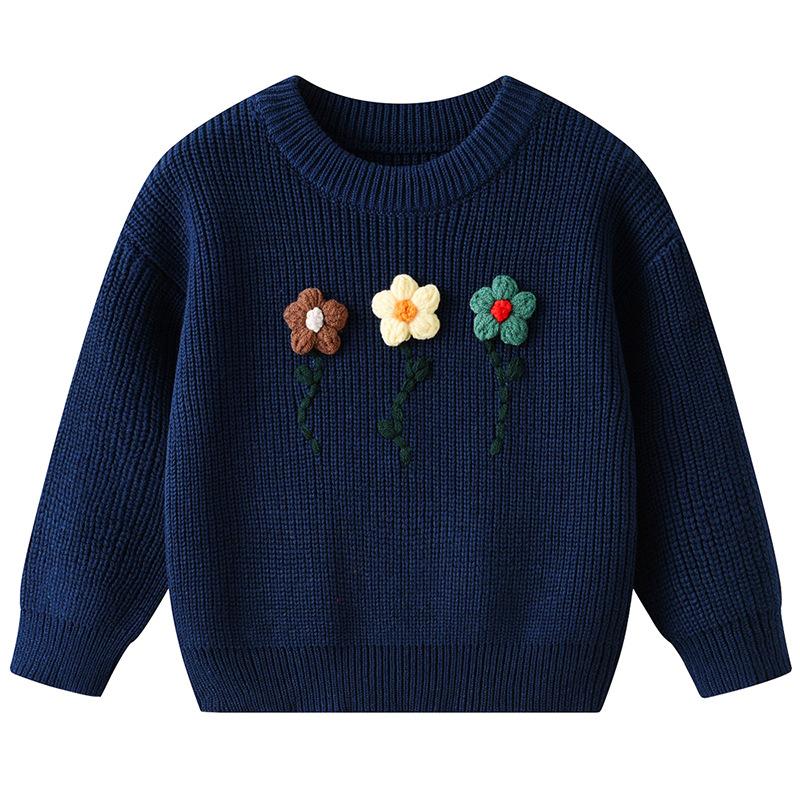 Hand-embroidered Flower DIYs Baby Pullover Bottoming Sweater Birthday Girl Sweater