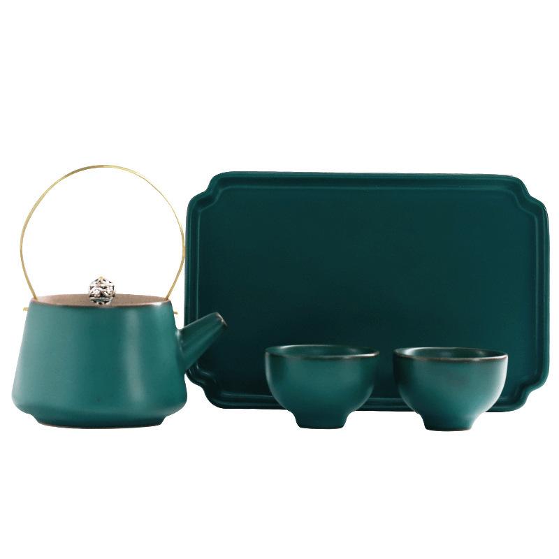 Retro green Kung Fu tea set, household simplicity, one pot, two cups, express cup, tea small set, gift box packaging