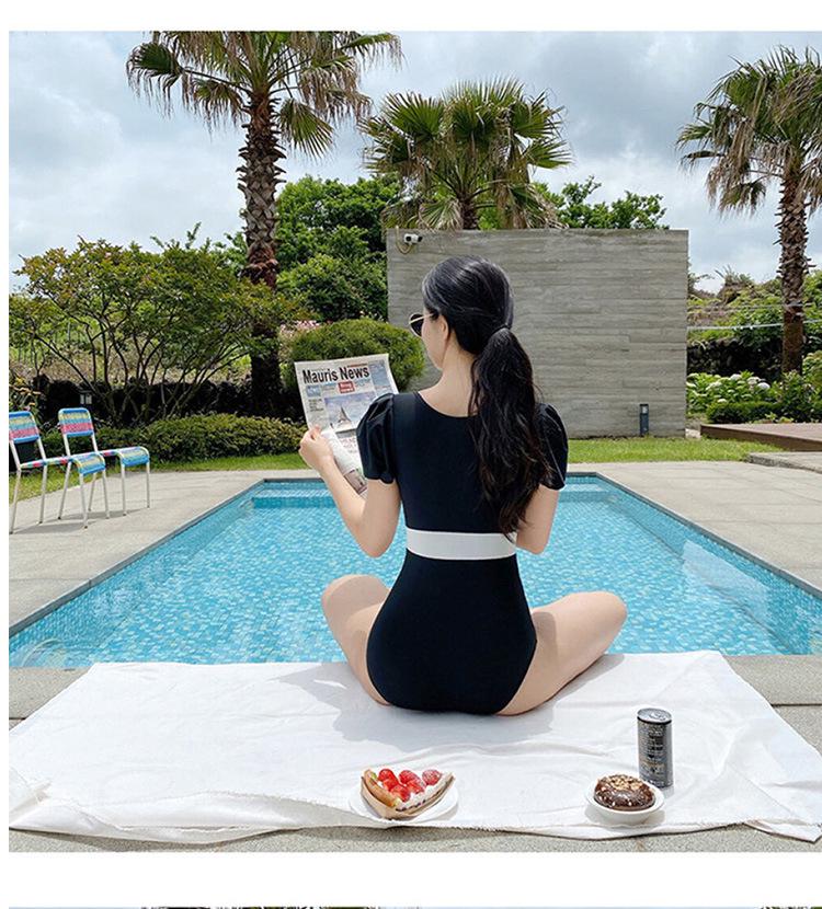 Korean Sexy Deep V Push-Up Short Sleeve One-Piece Swimsuit for Women, Tummy Concealing & Slimming Design