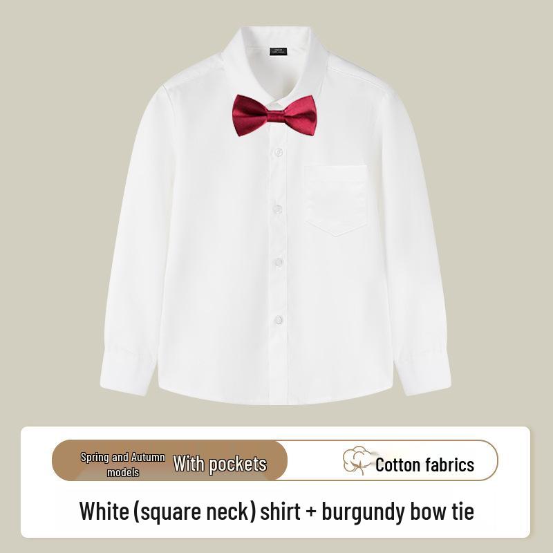 Children's Long-Sleeve White Shirt for Boys and Girls - School Uniform & Performance Wear for Spring and Autumn