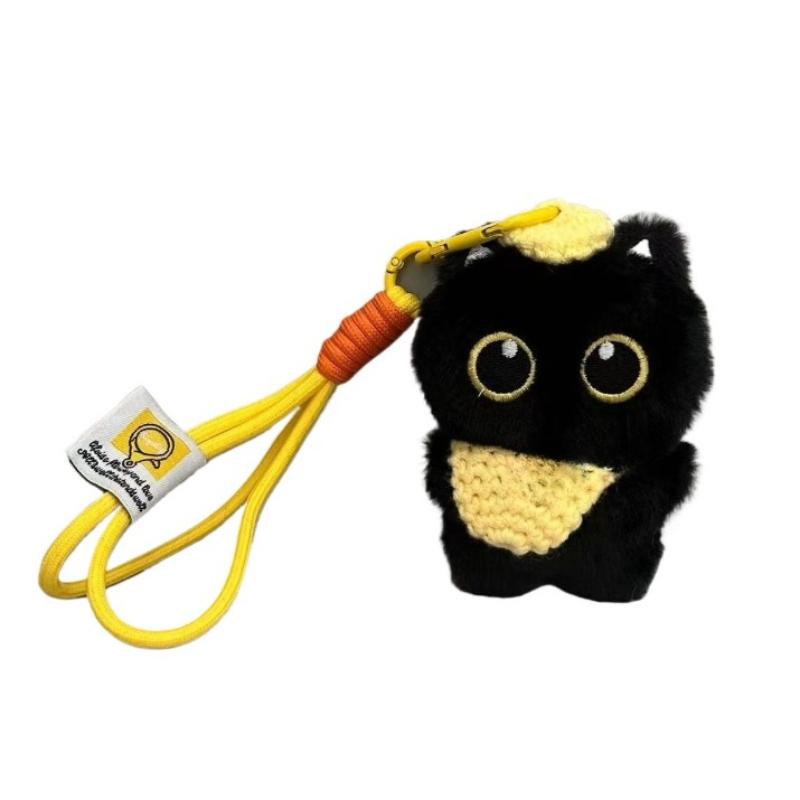 Kawaii Black Kitten Squeaky Plush Keychains Cute Cat Bag Pendant Backpack Ornament Cartoon Stuffed Animal Decoration Gifts