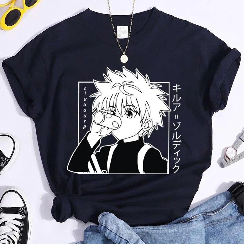 HOT Killua Zoldyck Graphic Print T-shirt Unisex Summer Casual Round Neck Short Sleeve Streetwear Fashion Anime Tee T Shirt
