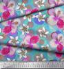 Soimoi Japan Crepe Satin Fabric Leaves & Plumeria Flower Decor Fabric Printed Metre 42 Inch
