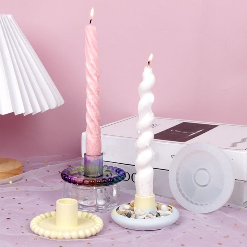 Round Candlestick Silicone Mold Gypsum Plaster Mold Lipstick Holder Tray Mold for DIY Jewelry Organizer Home Craft Decor