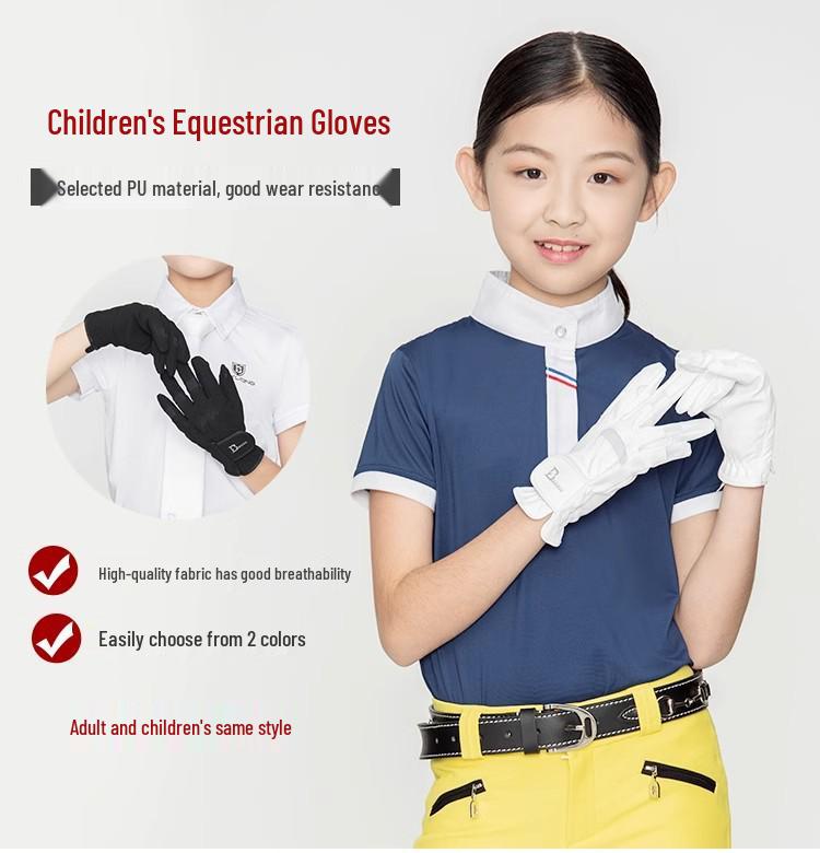 Kids' Four Seasons Equestrian Gloves - Non-slip, Wear-resistant, Unisex Horse Riding Gear in White