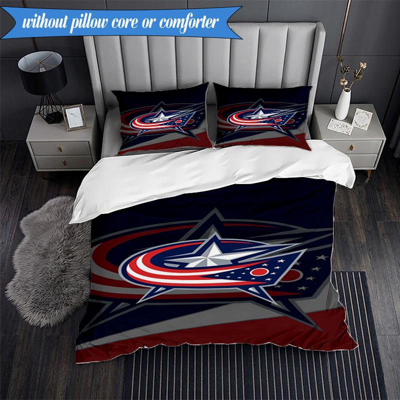 3PCS Columbus Blue Jackets Logo Bedding Set,Including 1pc Duvet Cover And 2pcs Pillowcases Perfect for Bedroom, Dormitory, Fan Christmas Gift
