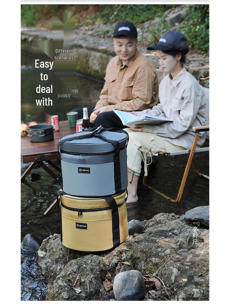 Large Outdoor Cookware & Tableware Set with Anti-Collision Gas Canister Storage and Insulated Picnic Handbag