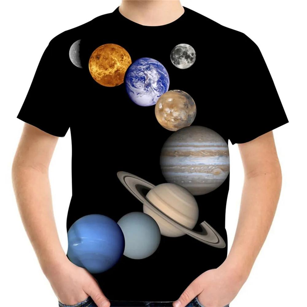 Summer 2-12y Children 3D Clothing Planet Earth Moon Galaxy Print Kids Baby Fashion T Shirt Boys Girls Birthday Tee Fashion Tops