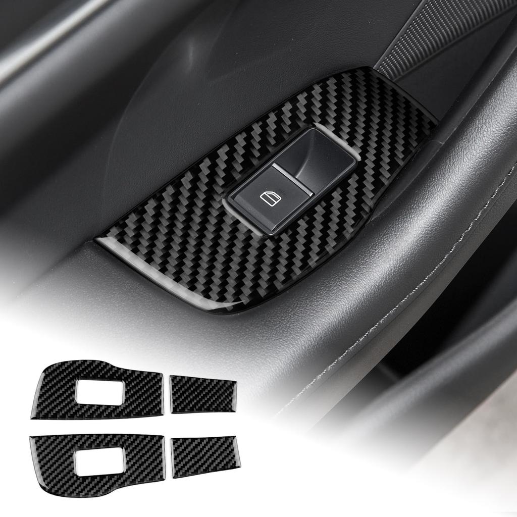 AIRSPEED Carbon Fiber Interior Door Window Lift Decoration Frame Garnish for Mazda 3 Interior with Tape Rear (2019-2025) - Stylish, Stain-Resistant