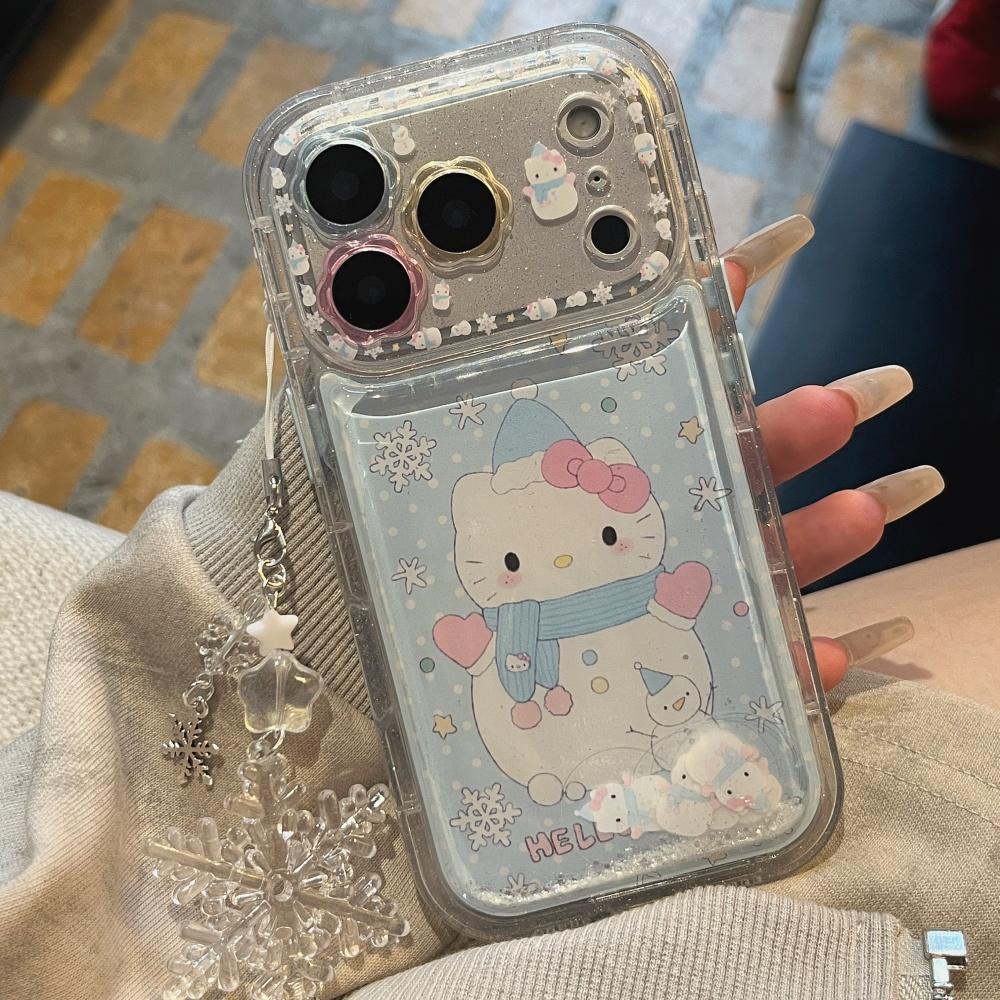Beautiful Flower Flowing Sand Snowman KT  Is Suitable For Apple Phone Case 17 Pro 16 15 14 Pro Max Phone Case With Accessories