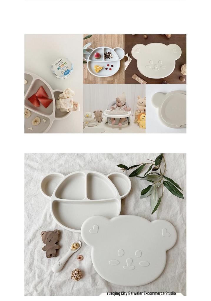 Bear-Shaped Silicone Suction Plate for Infants - Korean Style Cartoon Tableware for Learning To Eat
