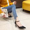 Versatile Fashion One-word Buckle Single Shoes 2025 New Spring and Autumn High Heels Women's Pointed Head Black Thin Heel Professional OL Women's Tide