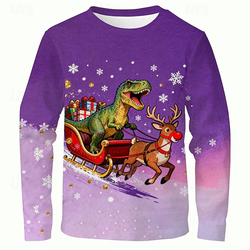 New Santa Claus Men's Long-Sleeve T-Shirt, 3D Print, Spring and Autumn Casual Loose Round-Neck Breathable Top