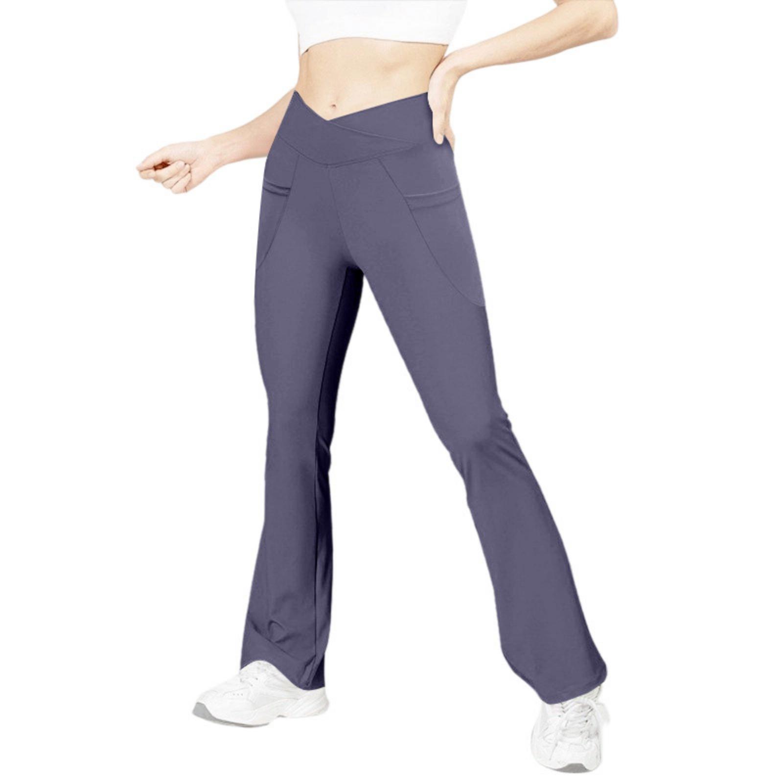 

Fashion Womens Sexy Yoga Pants High Waist Cross Wide Leg Color Exercise Yoga Pants XXL фіолетовий
