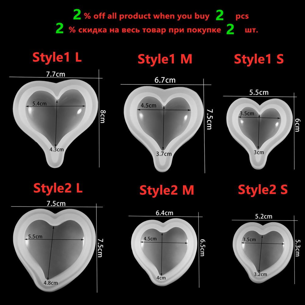 2Style 3Sizes Heart Shape Silicone Molds Epoxy Resin Casting Mold for DIY Crafts Jewelry Making Pendants Decorations Accessories