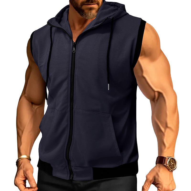 2025 Bestseller Men's Double-Layer Sleeveless Hooded Zipper Sweatshirt - Color Block Casual Fashion