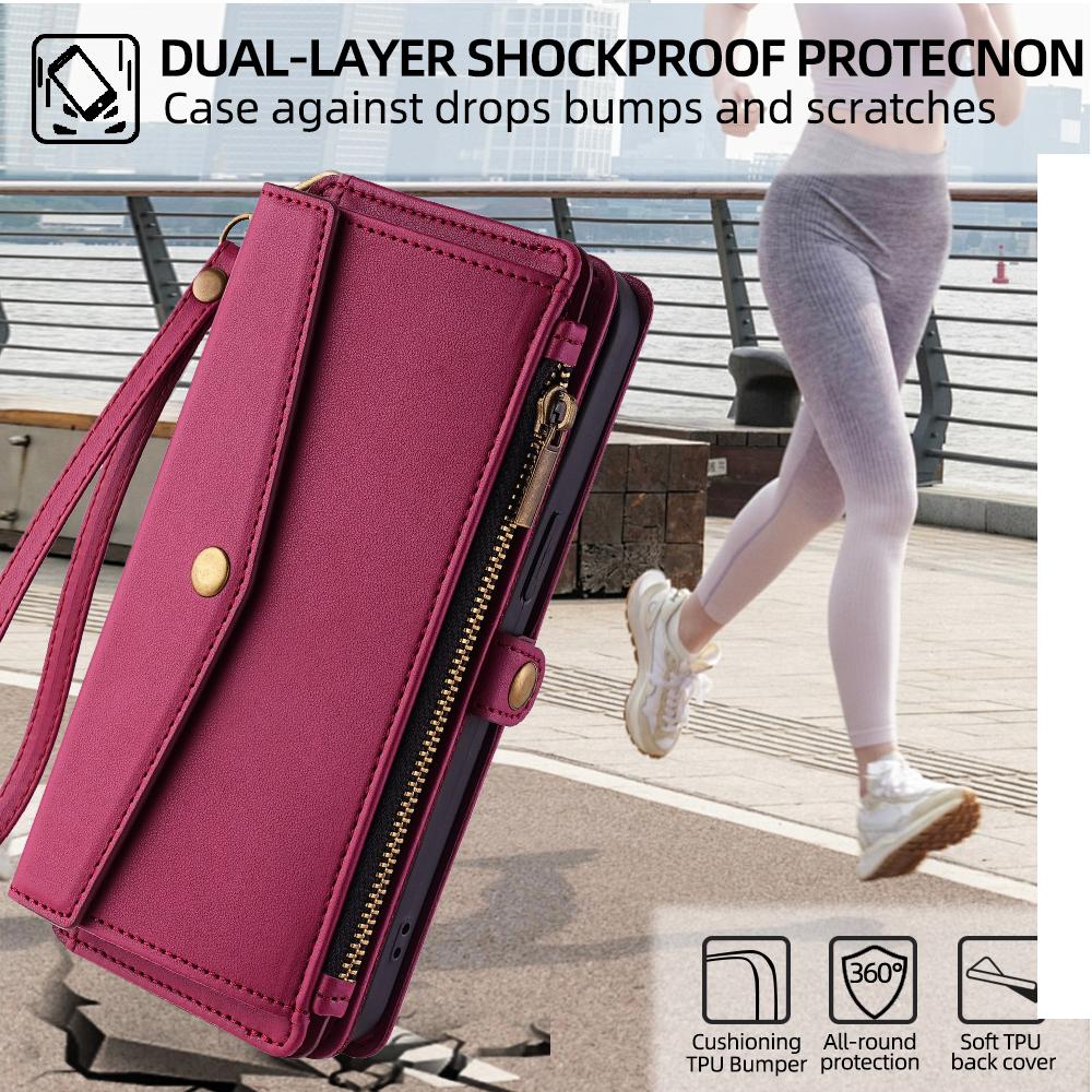 For OnePlus Nord CE4 5G Case Zipper Wallet Stand Leather Phone Cover with Adjustable Lanyard