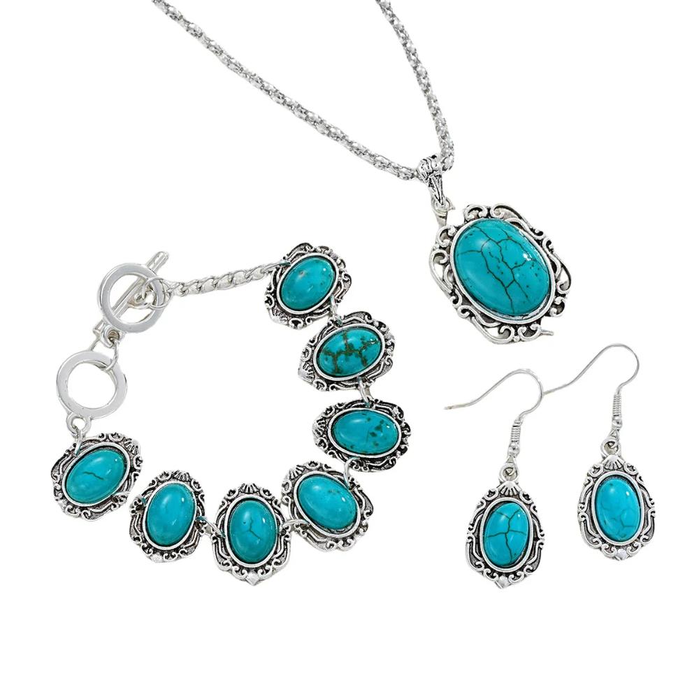 4Pcs/Set Electroplating Boho Turquoise Jewelry Set Zinc Zinc Alloy Women's Jewelry Set Ladies