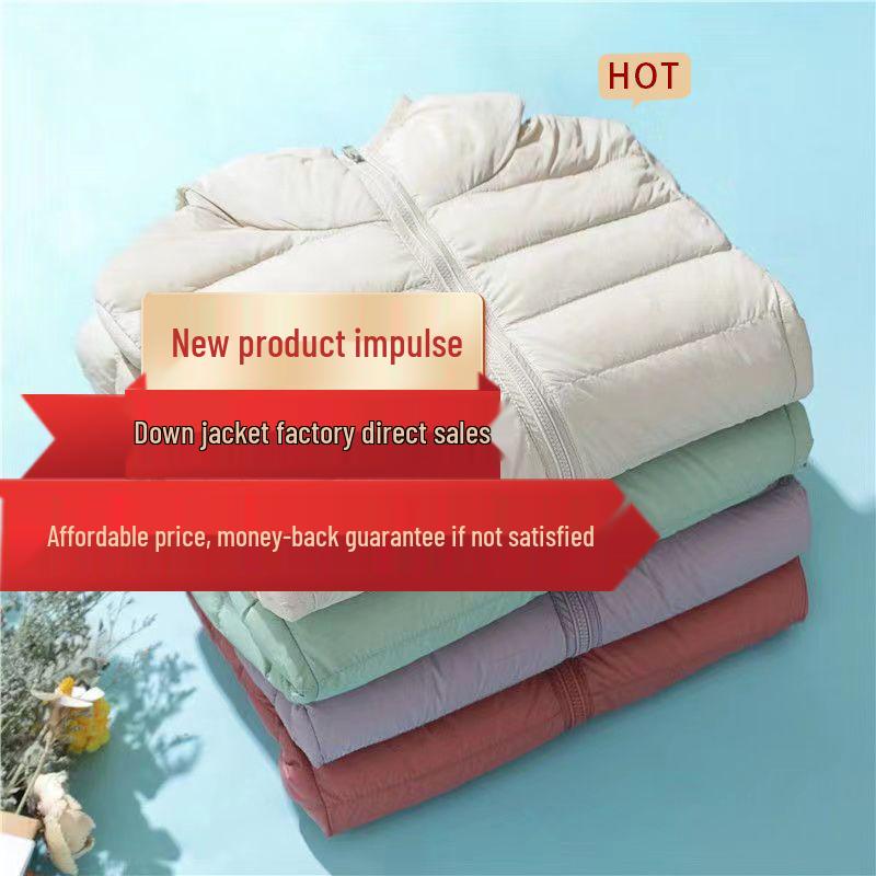 2023 Women's Short White Duck Down Jacket - Lightweight, Hooded, Korean Style, Autumn/Winter, Loose Fit, Stand-up Collar.