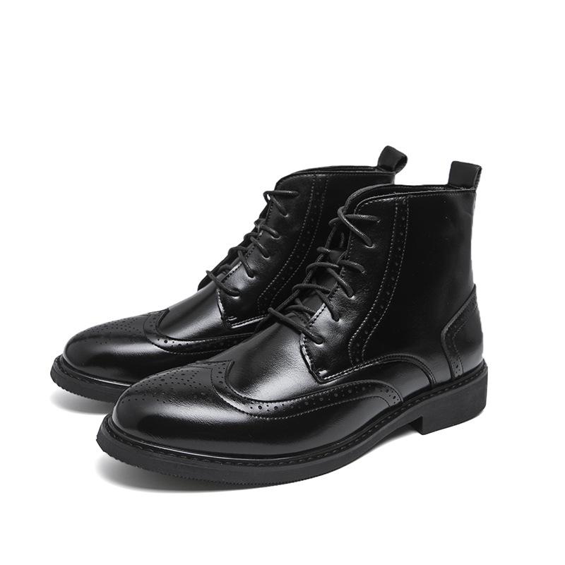 Men s British Style Lace-Up Leather High-Top Chelsea Boots 42 чёрный