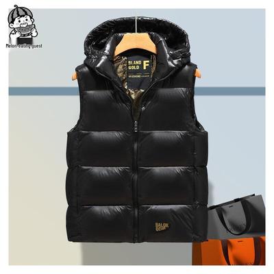 Men's Black and Gold Hooded Winter Down Cotton Gilet Vest