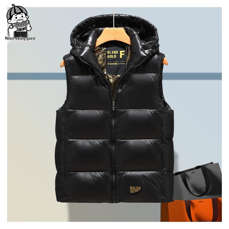 Men's Black and Gold Hooded Winter Down Cotton Gilet Vest