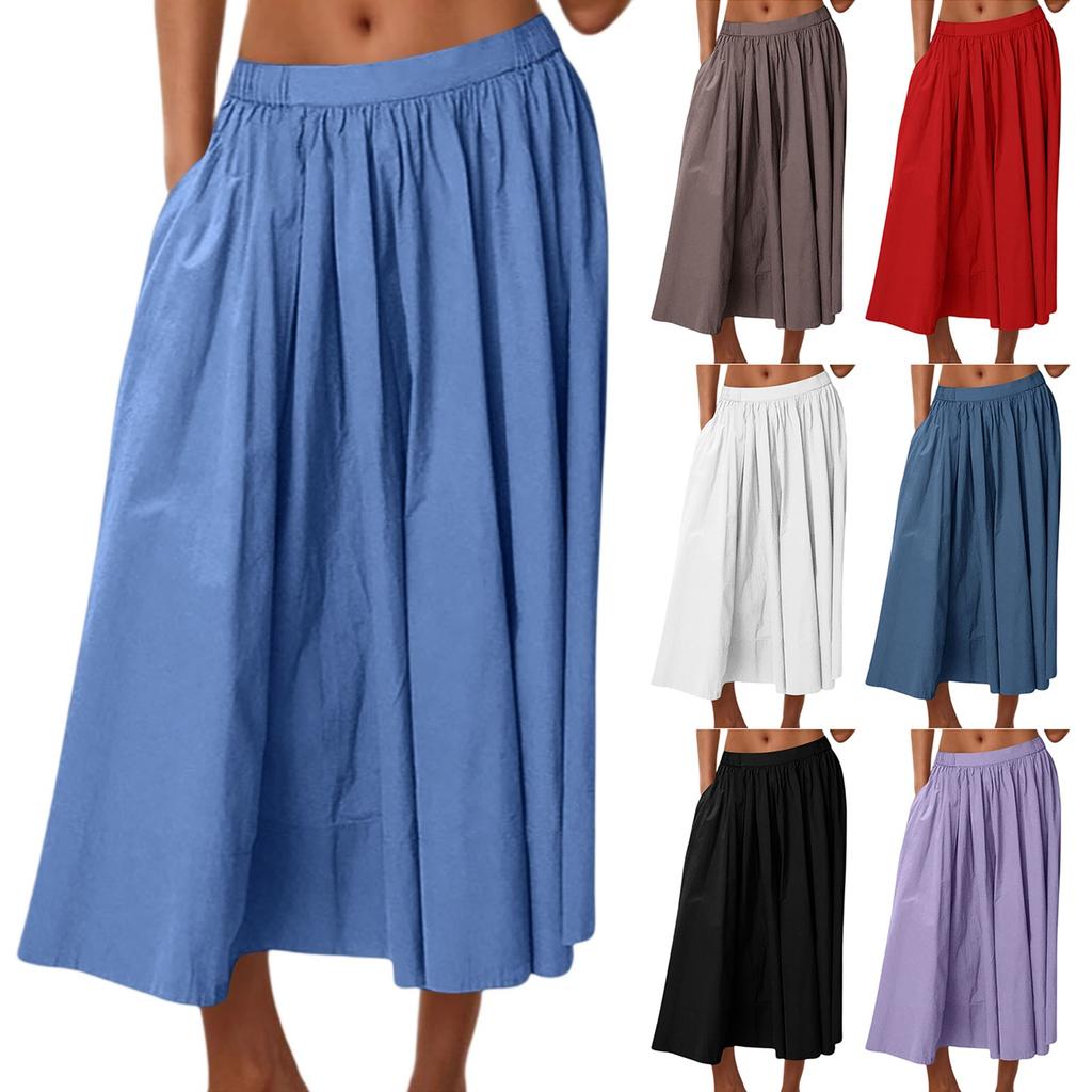 Women Casual Skirt Lightweight Elegant A-Line High Waist Summer Beach Vacation Skirts