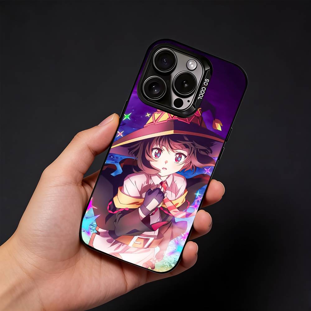 Megumin Anime K-KonoSubaS Phone Case For iPhone17, 16,15,14,13,12 Pro Max Black Candy Matte Shockproof Cover